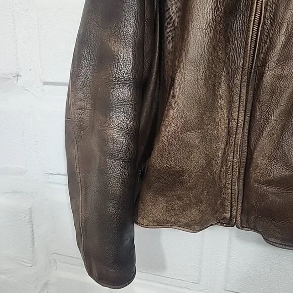 Vintage Eddie Bauer Leather Bomber Jacket Men’s LG Brown Aviator 90s - Picture 4 of 12